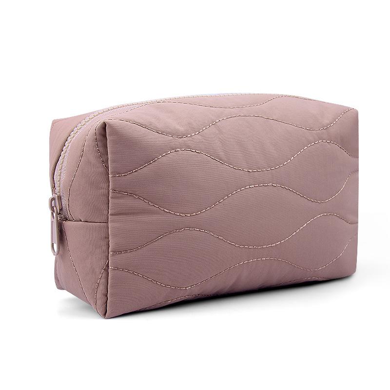 Bolsa de Cosméticos de Nailon Acolchada Suave de Plumón Bolsa de Lavado para Almacenamiento