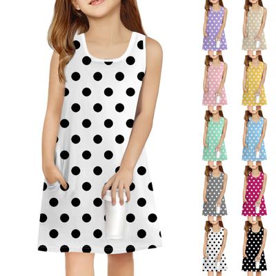 Girl Summer Dress Sleeveless Printed Color Casual Dress With Pocket