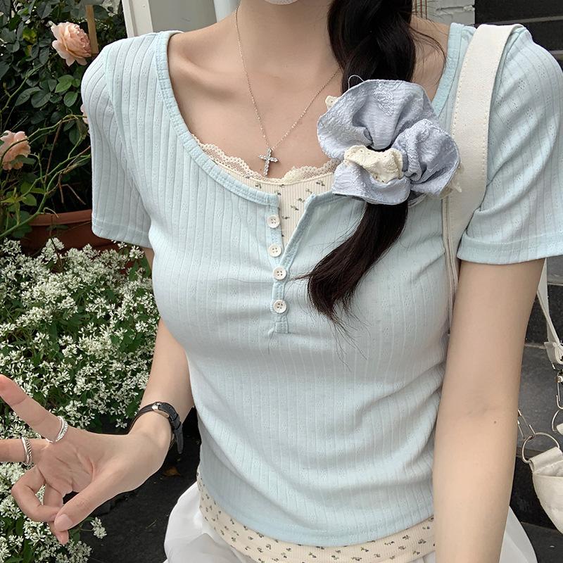 

Футболка в балетном стиле с круглым вырезом и короткими рукавами для женщин, летняя, новая, облегающая, внутренняя основа XL