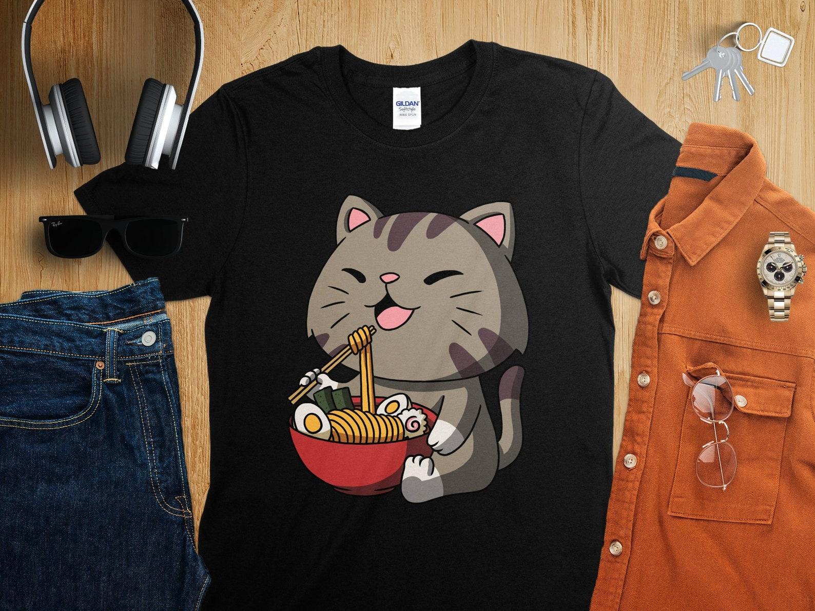 Kawaii Anime Cat Asian Noodles Japanese Ramen Shirt, Anime Shirt, Ramen T-Shirt, Japan Art M