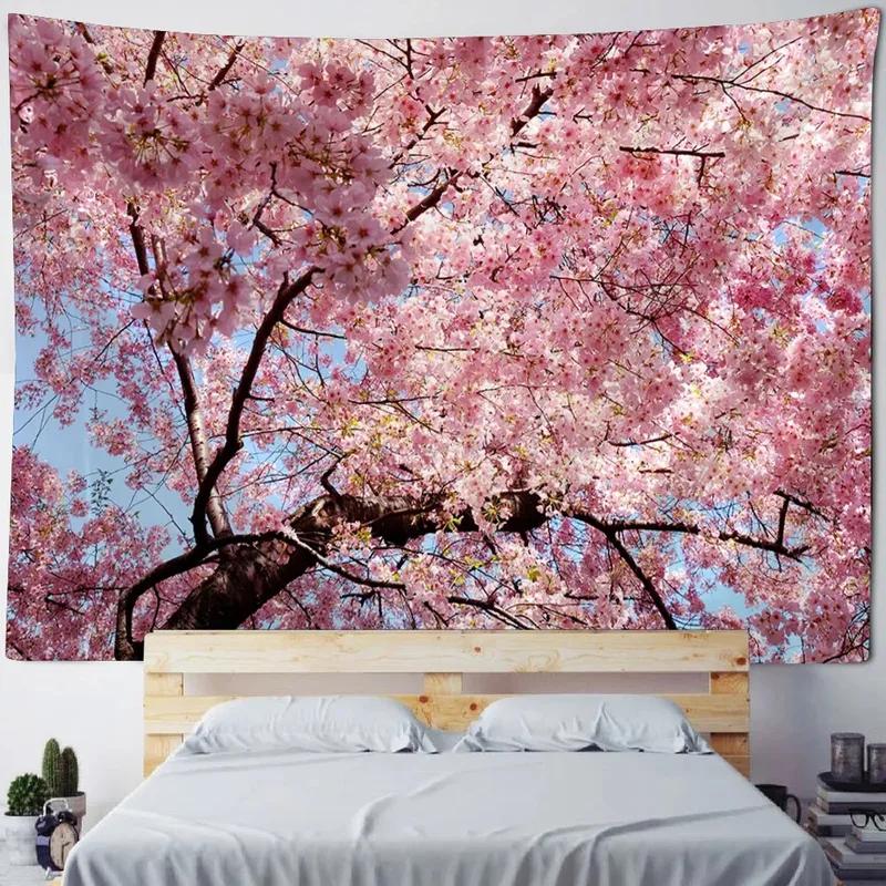 Pink Cherry Blossom Forest Pattern Tapestry Home Wall Decoration Tapestry Bedroom Living Room Tapestry