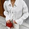 1116 Spring New Commuter White Lace-Up Lantern Sleeve Top Women's Fashion Lapel Long Sleeve Shirt European and American Women's Clothing