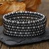 Cross Men's Multi-layer Bracelet Set: Black Gallstone, Volcanic Stone, Wood Beads. Elastic Jewelry.