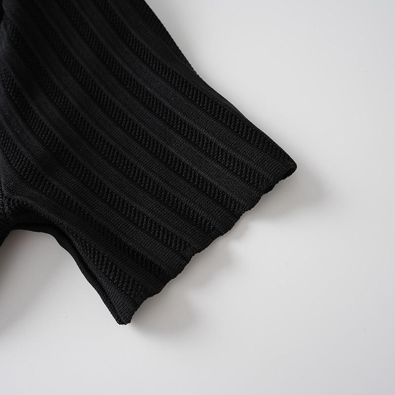 Bajiya 2025 Black A-line Knit Dress with Lapel for Women - European/American Spring/Summer Fashion
