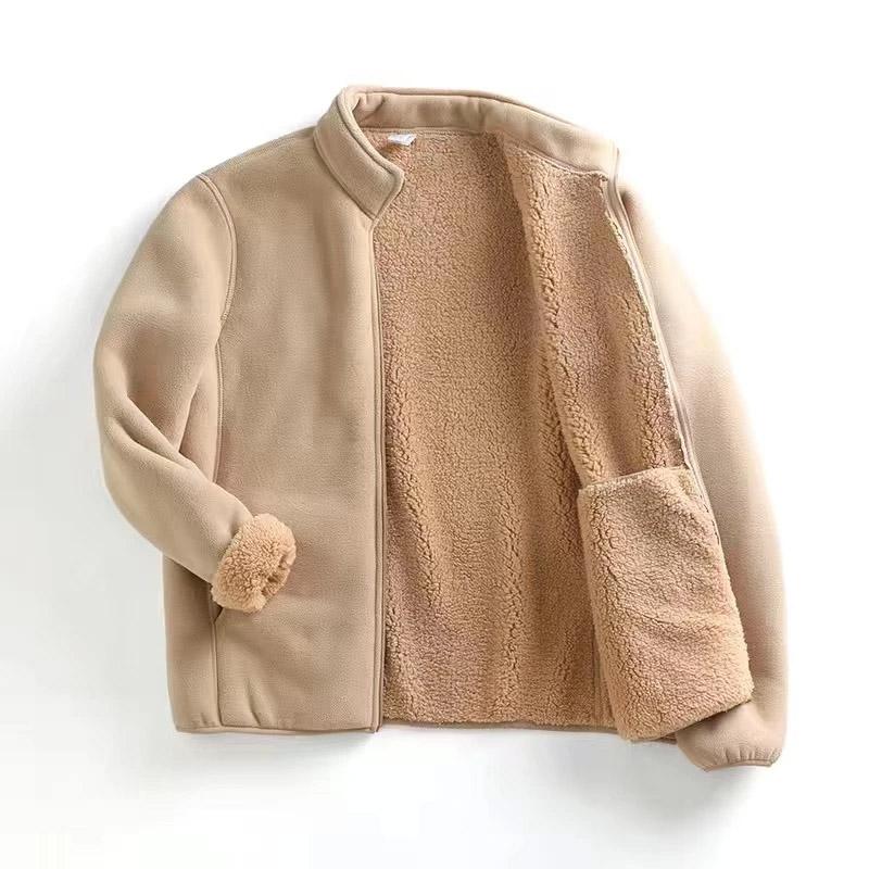 Coat for Women Fleece Thickened Plush Autumn Winter Double Layer Windbreaker Oversize Casual Zipper Jacket