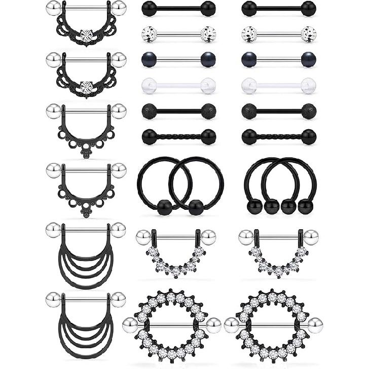 Kridzisw 14G Nipple Tongue Ring 6 Pair Surgical Steel Nipple Pliers Protective Ring Barbell Ring Piercing Body Jewelry CZ Round Lady Girl, Metal
