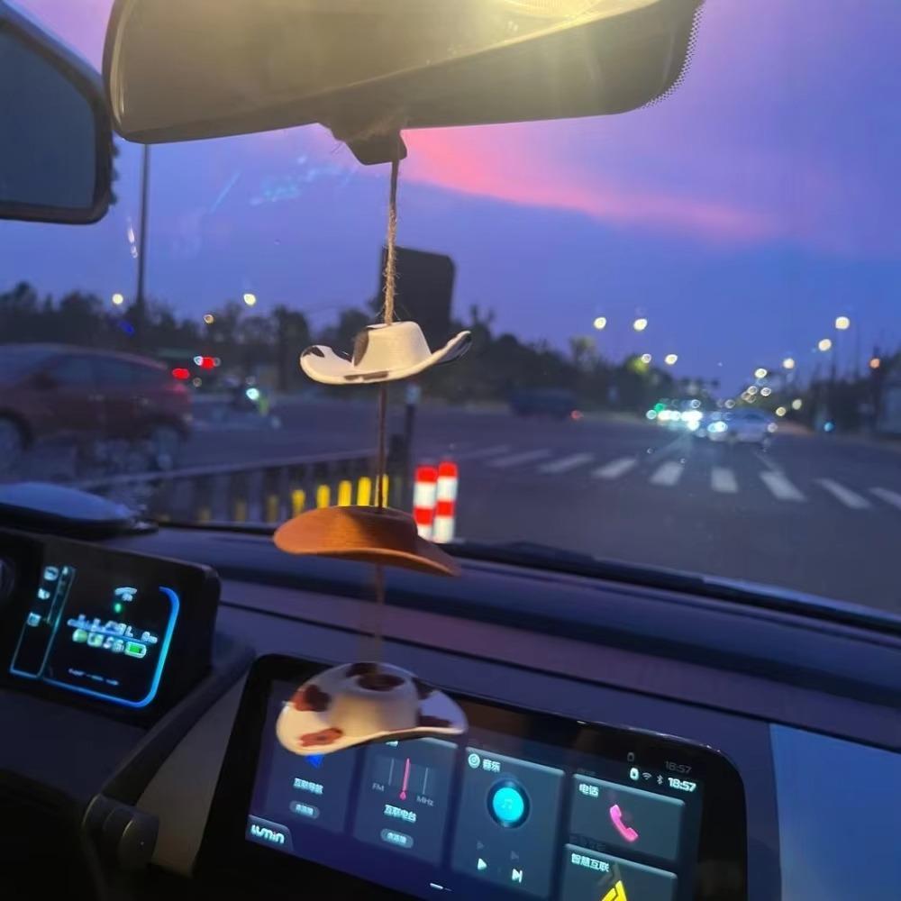 Cow pattern Car Pendant Mini cap Cowboy Hat Car Decoration Rearview Mirror Pendant  Auto Interior