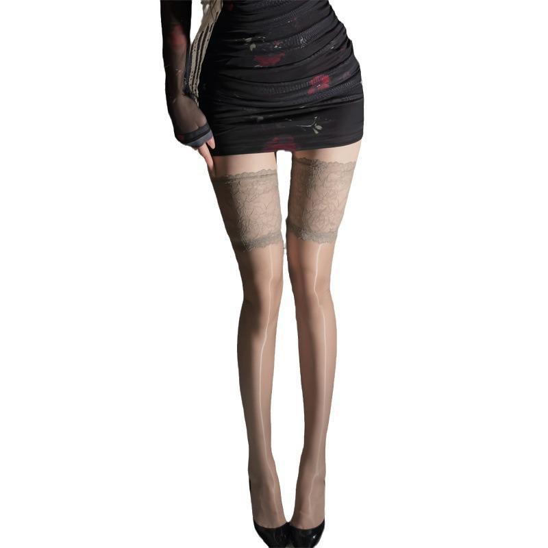 Camellia Black Silk Lace Thigh Highs - Ultra-thin, Sexy Aurora Stockings