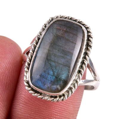 Natural Labradorite Gemstone 925 Solid Sterling Silver Jewelry Ring S.9.5 C1u51
