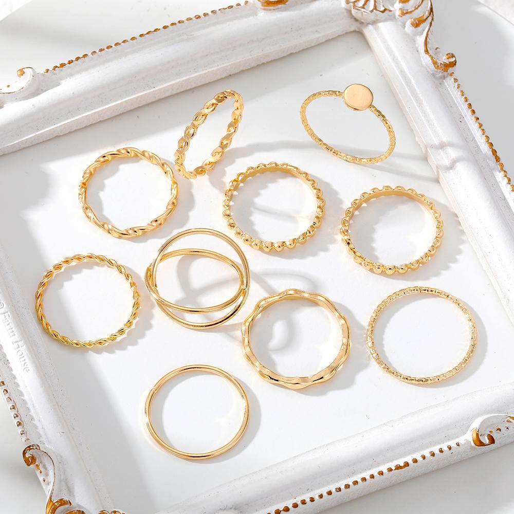 Sculptură artificială lucioasă Inel elegant Set de inele de modă 2023 Nou elegant, lux, inel sculptat, farmec simplu, inel nobil pentru femei, set de inele de 10 piese