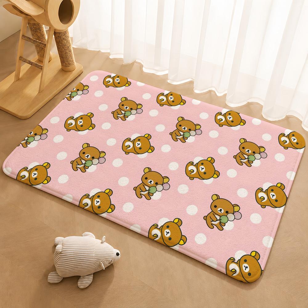 R-Rilakkuma Anime Floor Mat Floor Mat Soft Flannel Non-Slip Door Rug for Living Room