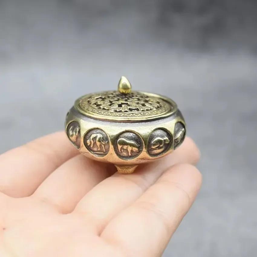 12 Zodiac Animals Incense Burner Decorations Pure Copper Hollow Home Garden Censer Sandalwood Holder Antique Bronze Chinese