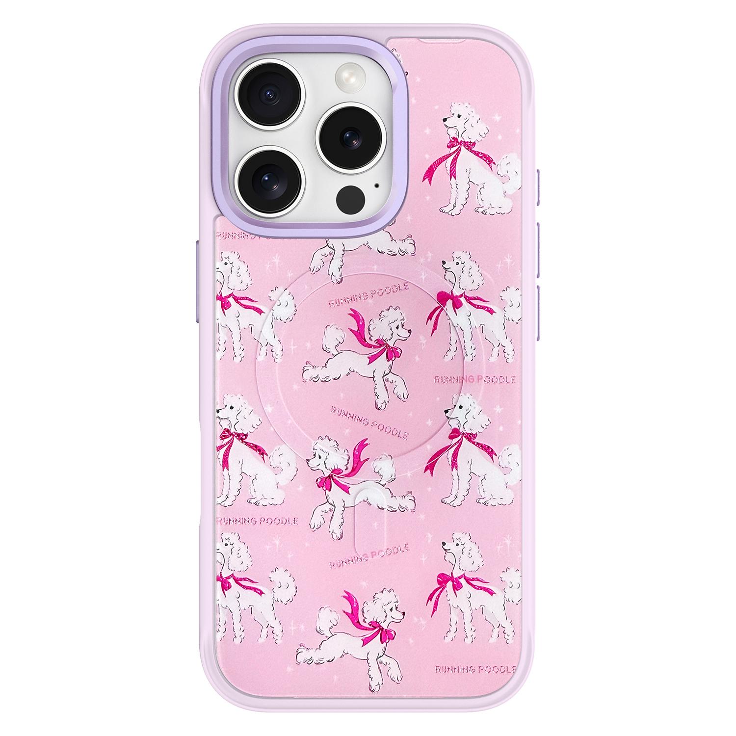 

For iPhone 16 Pro Magnetic Case TPU PC Phone Cover with Detachable Running Dog Backplate Purple