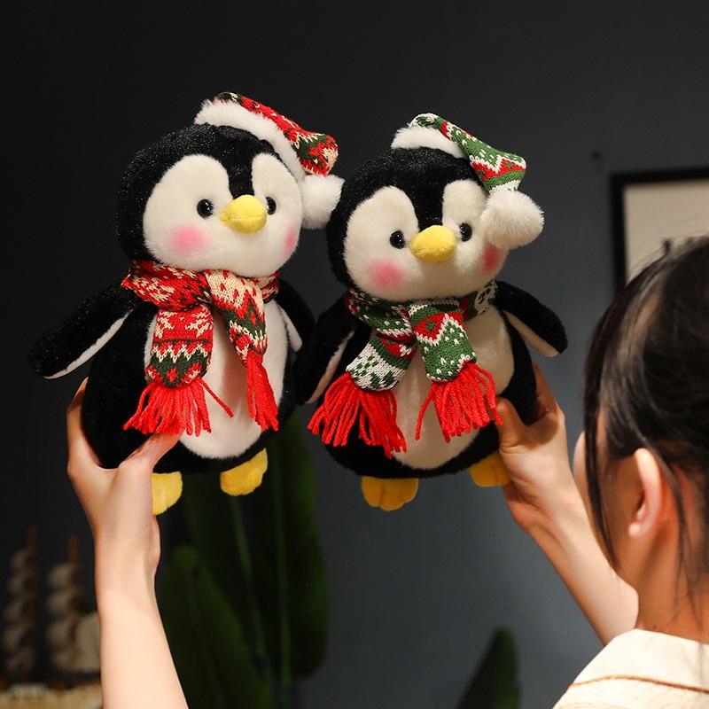 Christmas Penguin Scarf And Hat Plush Toy Holiday Gift For Kids Soft And Adorable