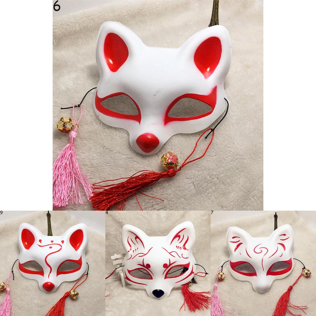 Japanese Anime Half Face Fox Mask Handpainted Kitsune Cosplay Halloween Costume Accessory