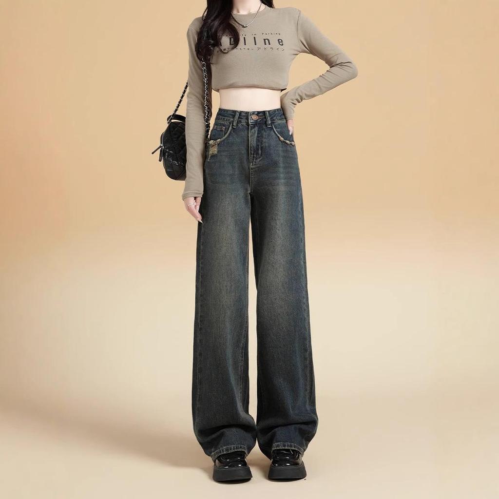 American High-Waisted Light-Wash Wide-Leg Jeans for Women