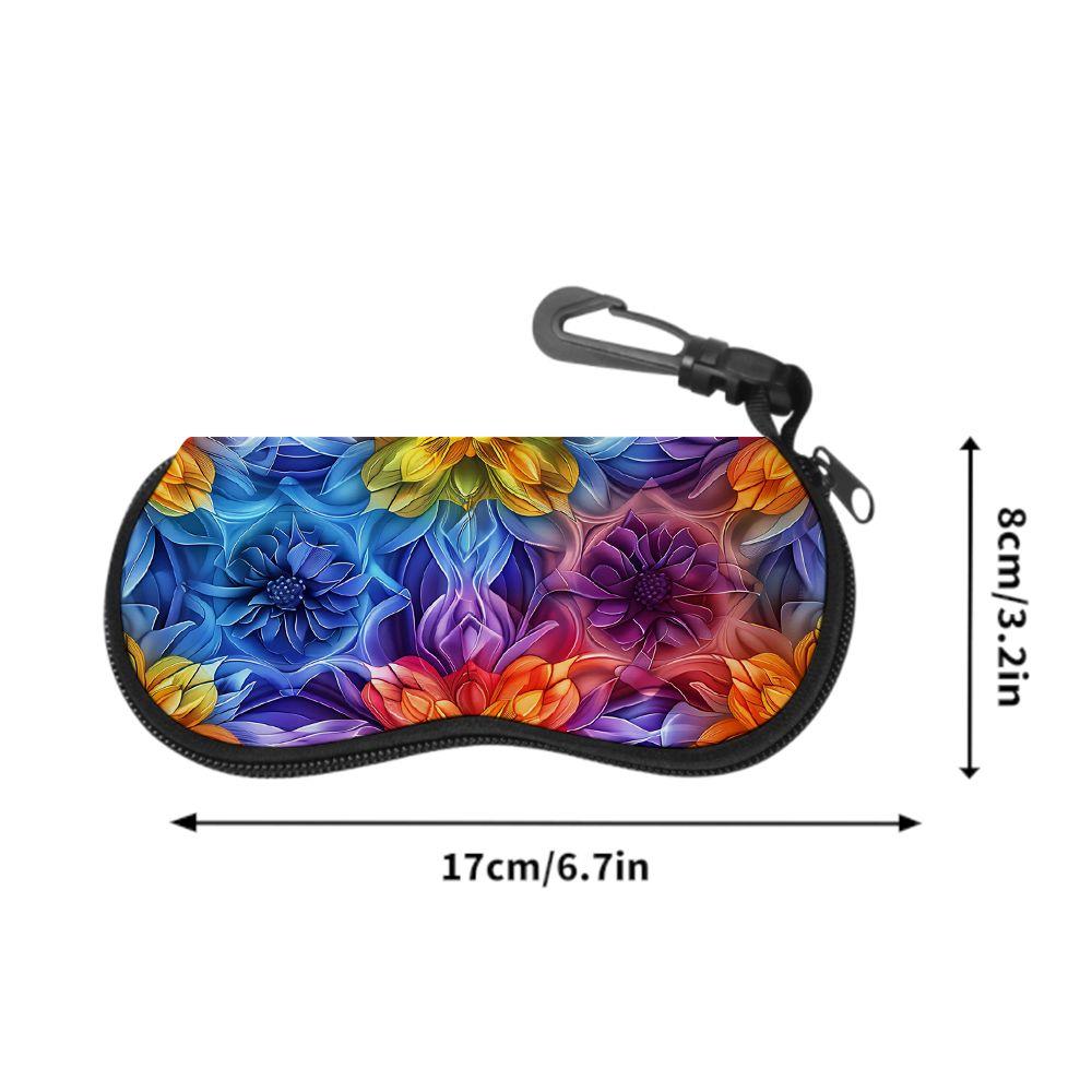 2D-Vibrant Floral Pattern Protective Sunglasses Case, Colorful Abstract Flower Print Eyeglasses Pouch, Zipper Travel Glasses Holder for Women Men