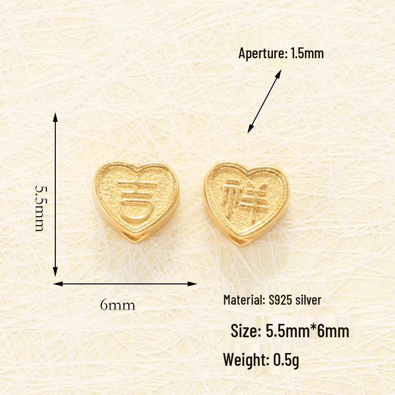 S925 Gold-Plated Silver Hollow Heart Smiley Face Bead Spacer for DIY Bracelet Accessories.