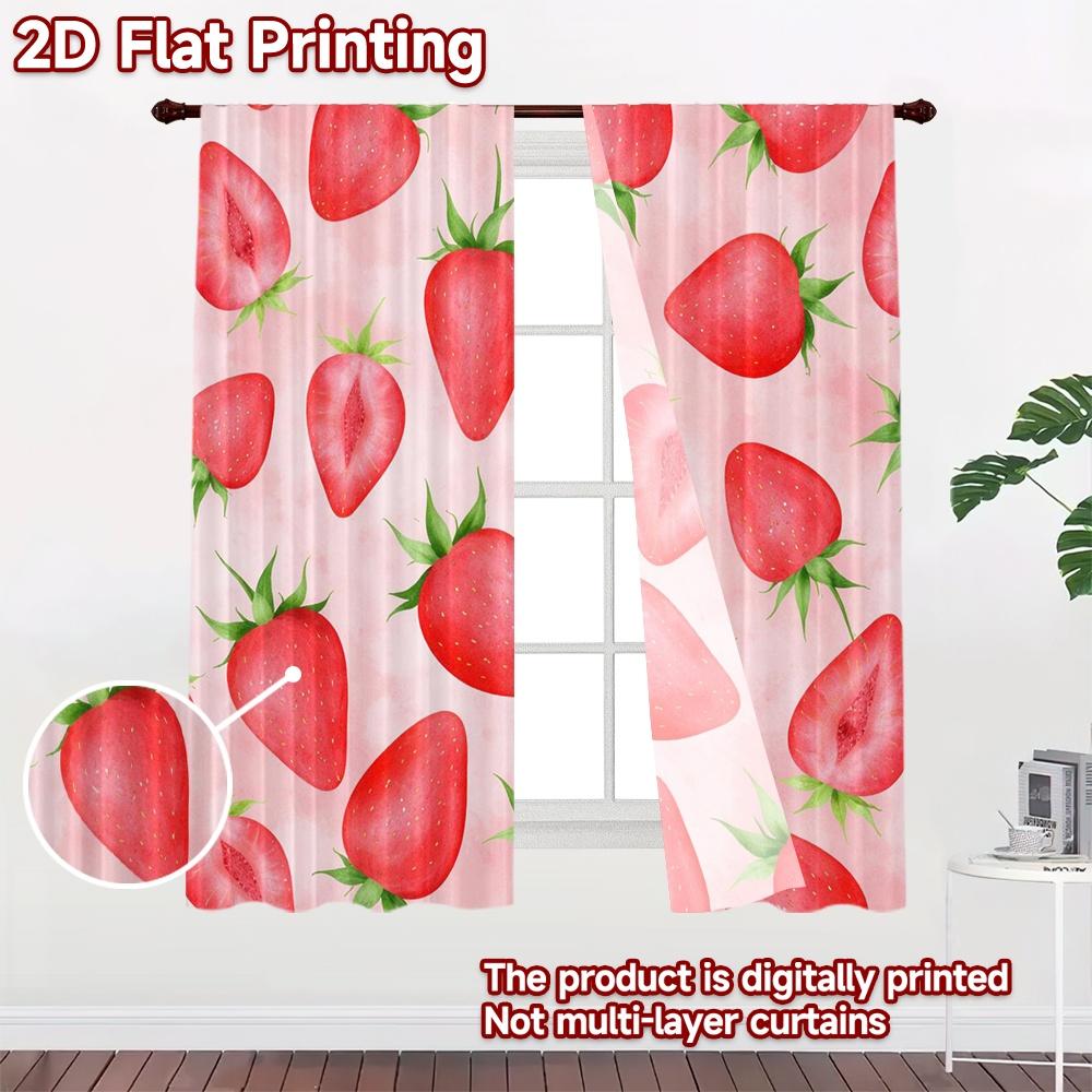 2D FLAT PRINTING 2pcs Curtains (Without Rod) Strawberry Delight Patterns Popular Curtains Polyester Easy Install Curtains Easter