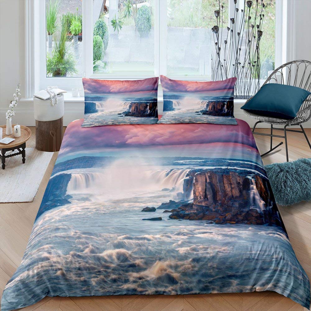 Nature River Bedding Set Starry Sky Duvet Cover Set Mountain River Forest Moon Printed Design Natural Landscape Comforter Cover