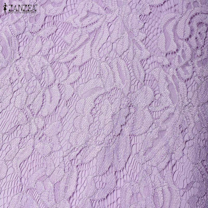 ZANZEA Women Elegant Lace Patchwork Casual V-Neck Short Sleeve Dress