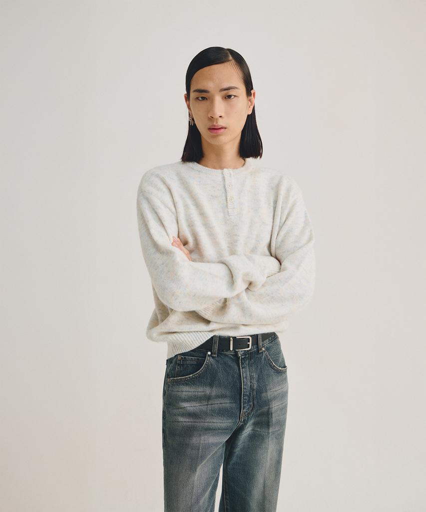 LMOOD Pablo Brushed Mohair Wool Henley Neck Knit (3 Colors)