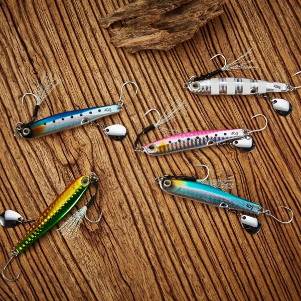 REEF DREAM Jig Metalic Momeală Seabass Pește Albastru Jig cu Lamă 20g 30g 40g Set 5 Culori Jig Cădere Lentă Pește Albastru Seabass Cambulă Merou