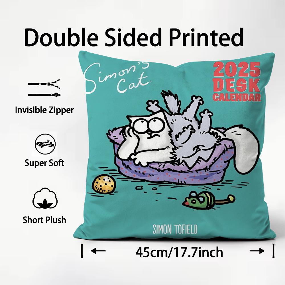 Anime S-Simons C-Cat Cute Cushion Cover Plush Fabric Soft Double-Sided Printed Sofa Warm Winter Home Gift Pillow Cover