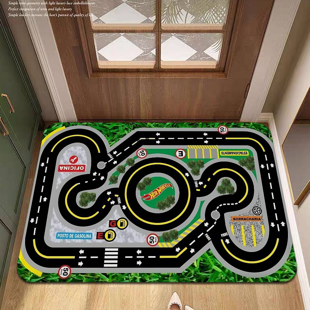 Child Urban City Road Traffic Learning Interactive Game Kitchen Mat Kids Room Bedroom Decoration Balcony Anti-Slip Doormat