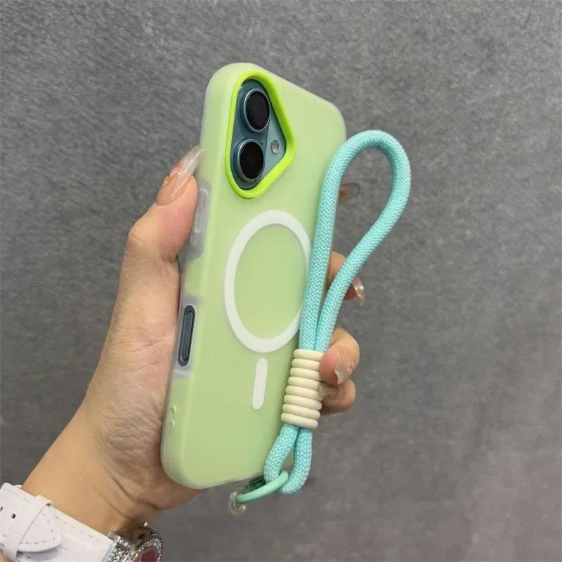 Luxusní měkké silikonové pouzdro na telefon Magsafe pro iPhone 17 16 15 14 13 12 Pro Max Plus s poutkem Bezdrátové nabíjení Magnetický kryt