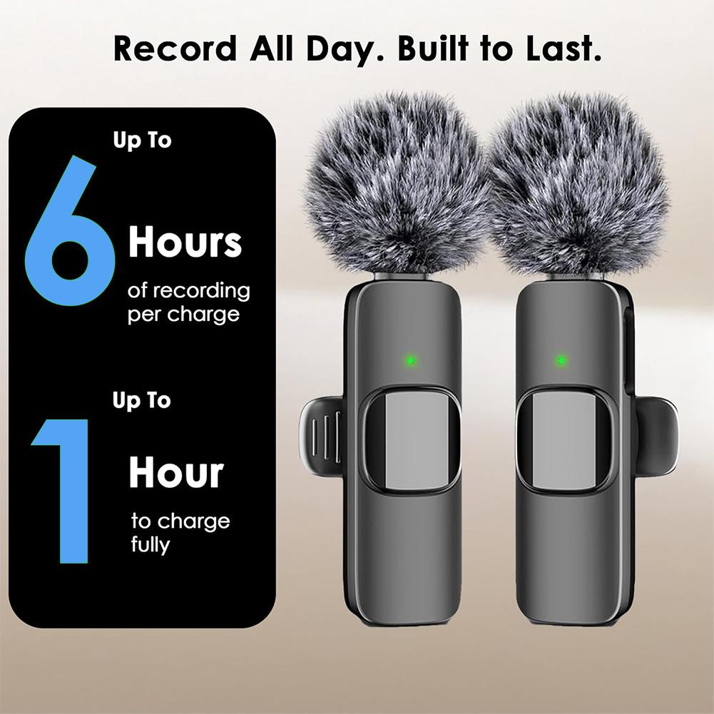 2 In 1 Wireless Lavalier Microphone Type-C Charging Portable Audio Video Recording Mic for iPhone Android Live Broadcast Gaming