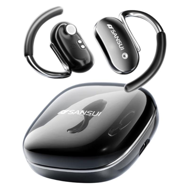 

SANSUI Bluetooth Headphones, Bone Conduction Concept, True Wireless, Ear-Hook Style, Noise Reduction, Long Battery Life, Black чорний
