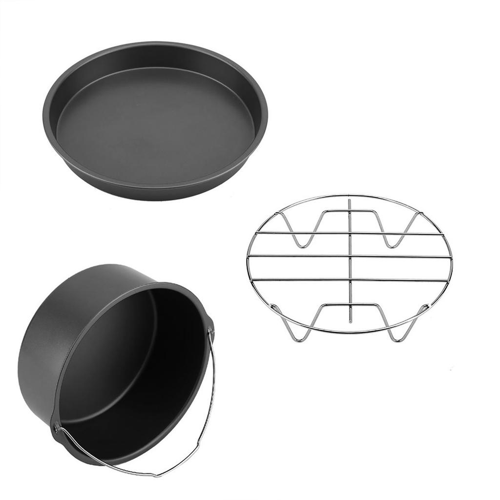 8  3 In 1 Multifunctional   Fryer Accessories Set Bread Shelf Cake Barrel Pizza Pan(Black)