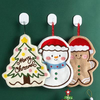 Christmas Hand Towel Cartoon Gingerbread Man Snowman Socks Christmas Tree Gift Box Coral Fleece Towel Cleaning Cloth Rag