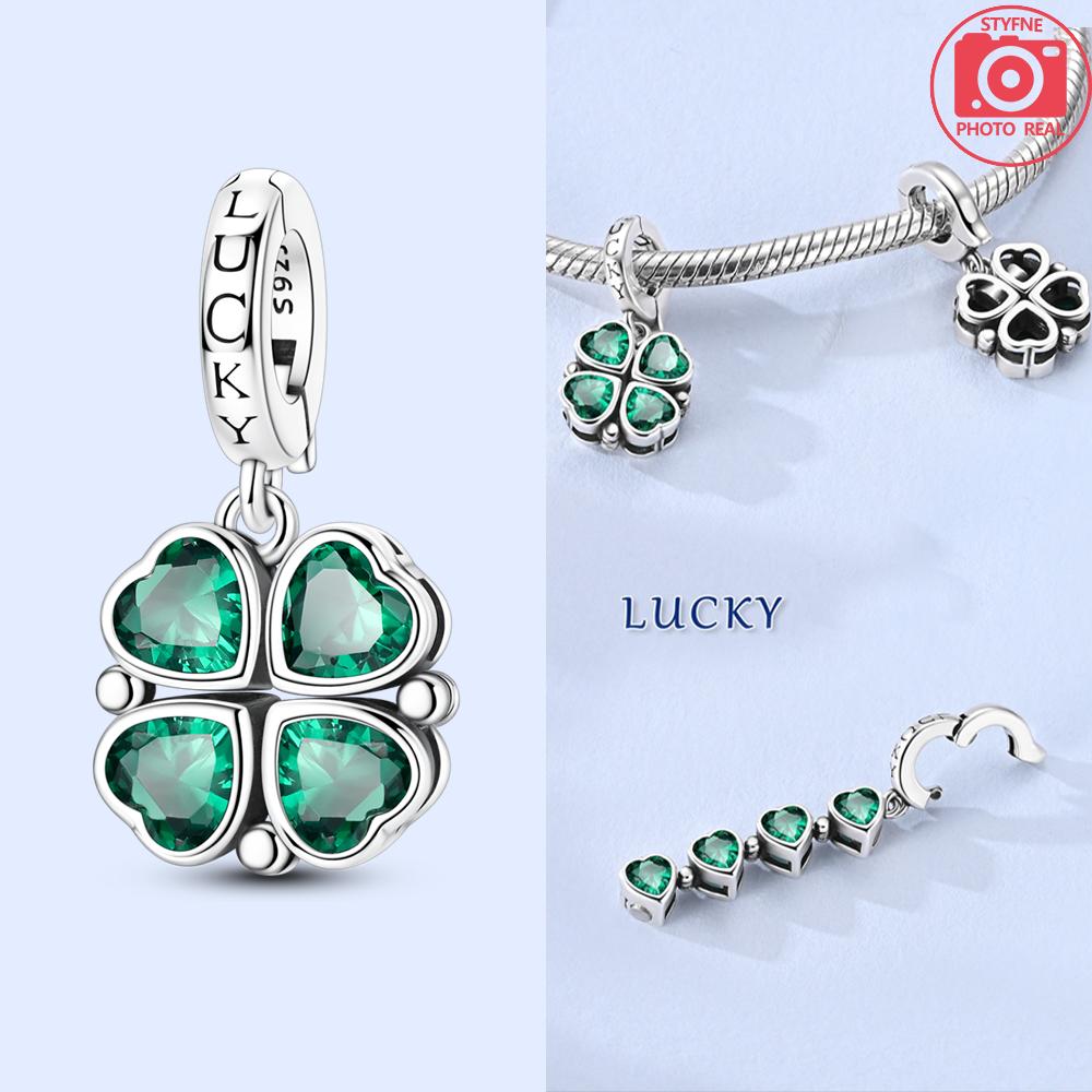 Silver S925 Lucky Charms Colorful Four-leaf Clover Horseshoe Beads Fit Original Bracelets for Women Party Fine Gifts DIY
