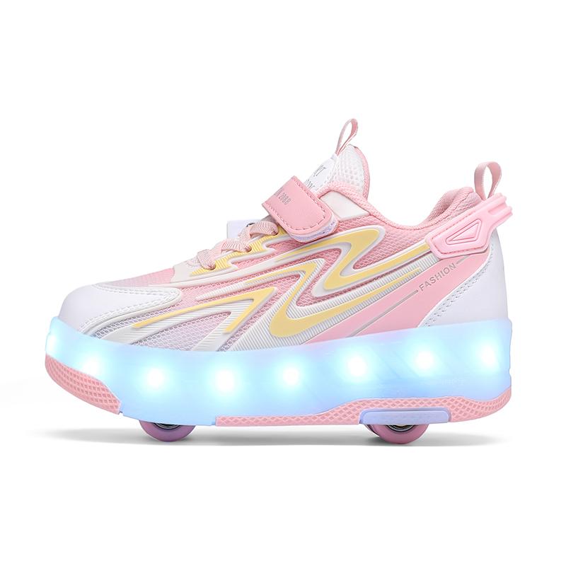 Kids Glowing Sneakers Rubbing Shoes Charging and Disassembling Four Wheels Slide Shoes LED Kids Glowing Sneakers