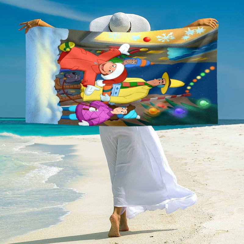 1Pc Curious George Christmas Adventure Beach Towel Microfiber Beach Towel Thin Absorbent For Beach Swimming Yoga Bath Sports 0917215