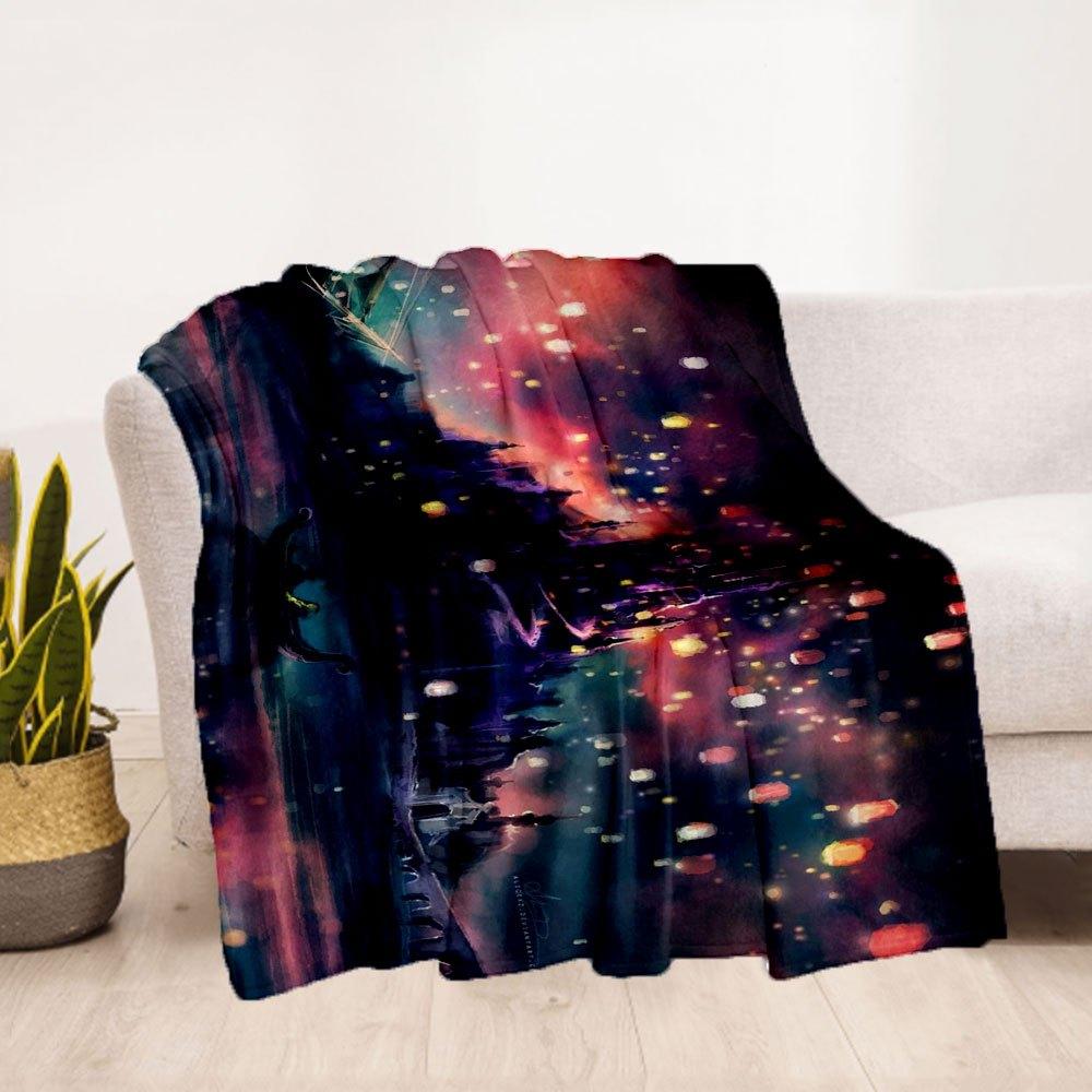 Fantasy Night Sky Lanterns iPhone WallpaperBlanket Flannel Throw Blanket for Sofa, Bed, Travel, Camping, Office, Couch, Chair