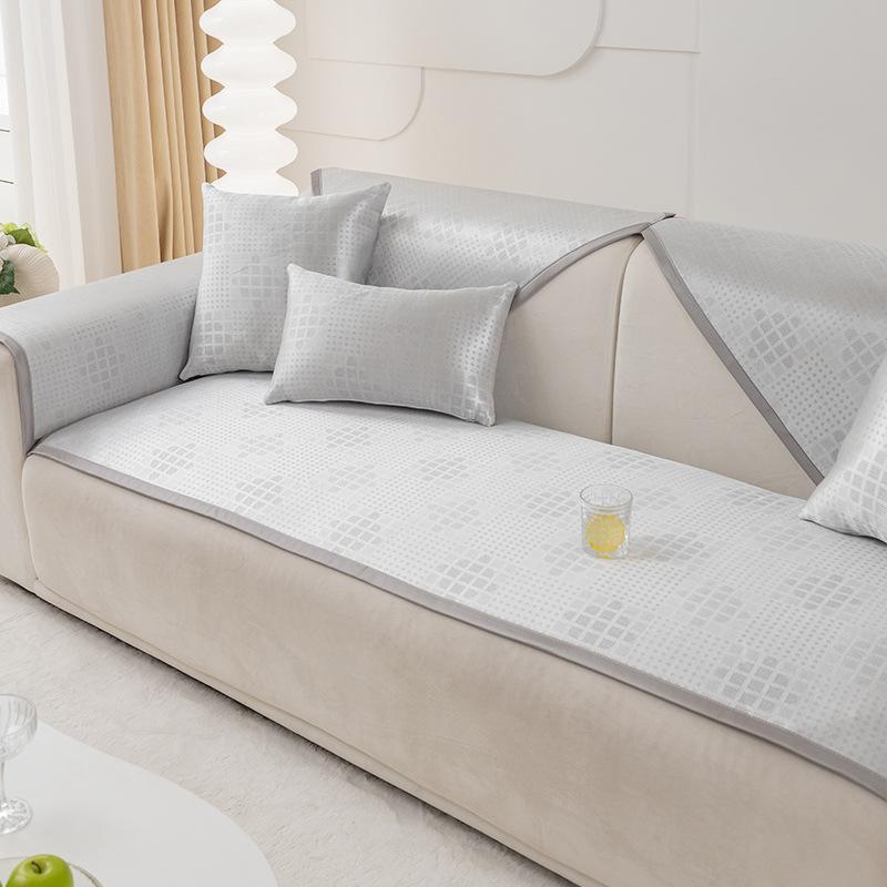Ice Silk Sofa Cushion Summer Cool Non-Slip Mat Machine Washable Sofa Cover Soft Breathable Fabric