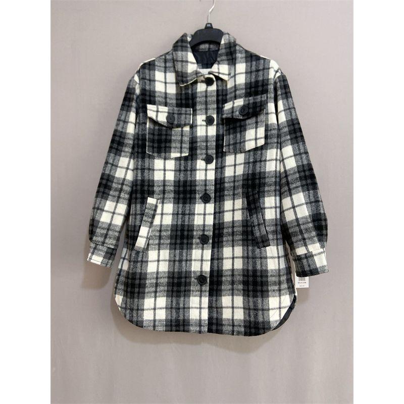 Mevin's Plus Size Women's Clothing Mid Length Long Length Gingham Shirt Jacket Sweatshirt Plaid Shacket