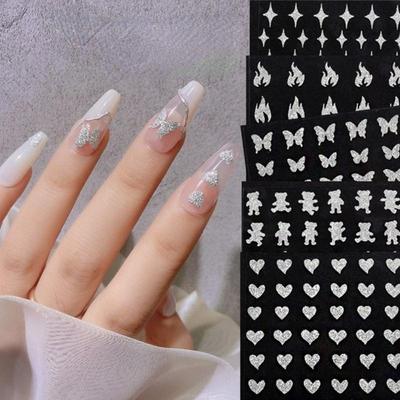 New Fashion Glitter 3D Nail DIY Stickers Silver Powder Butterfly Star Design Laser Love Heart Foils Sparkly Decoration Manicures