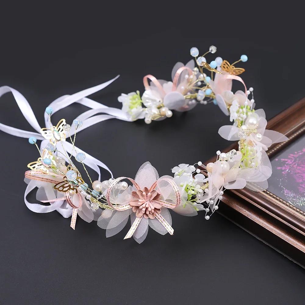 Elegant Girls Headband Imitated Pearl Hair Headdress Baby Girls Flower Wreath Bride Garland Head Hoop Wedding Hair Headbands