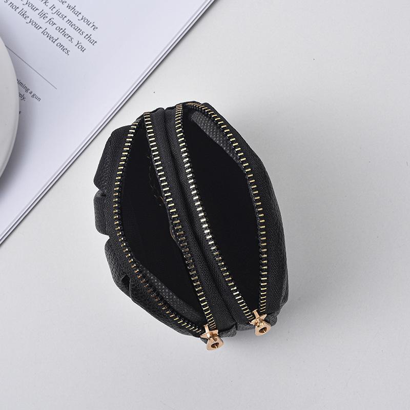 Leather Wallet for Women Double-layer Zipper Coin Purse Card Holder Retro Mini Clutch Bag