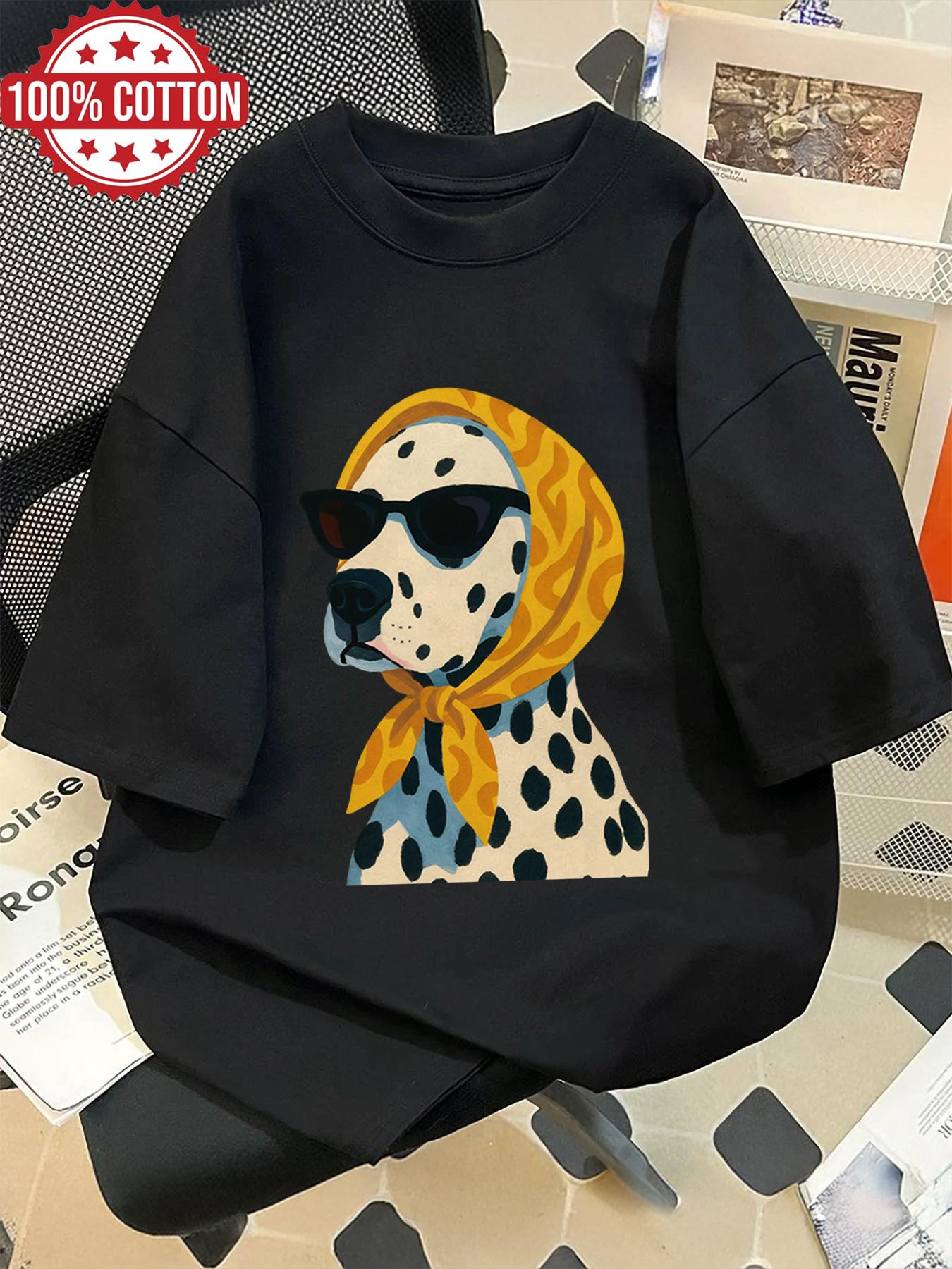 

2026 Summer Retro Womens Dalmatian Print TShirt Unisex Cotton and Breathable Short Sleeve Oversized Loose Casual 4XL