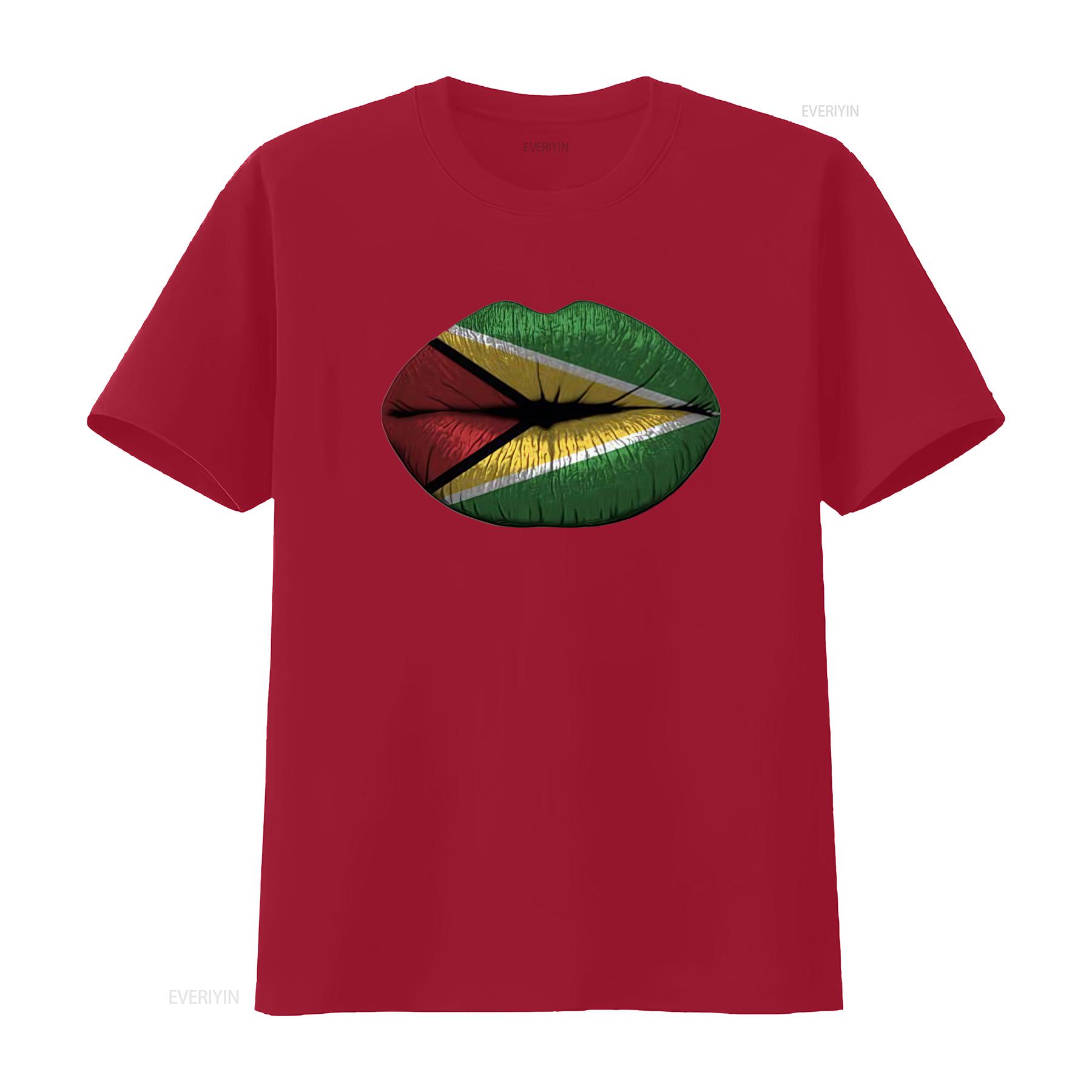 

Stylish Lips Design Guyanese Flag Guyana Expat Country Women Feminine T Shirt vintage Washed graphic Top For Everyday Wear S