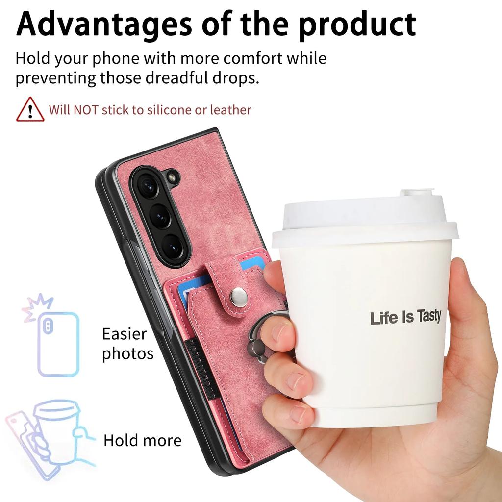 Retro Leather Ring Wallet Case with Card Holder Phone Case for Samsung Galaxy Z Fold 7 6 5 4 3 Fold7 Fold6 Protective Cover