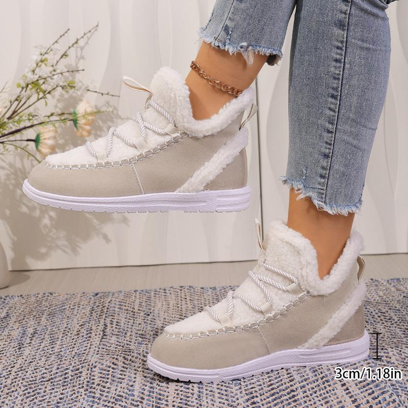 Women's Plus Size Fashion Minimalist Mid Calf Snow Boots Winter Fleece Lined Warm Korean Style Cotton Shoes