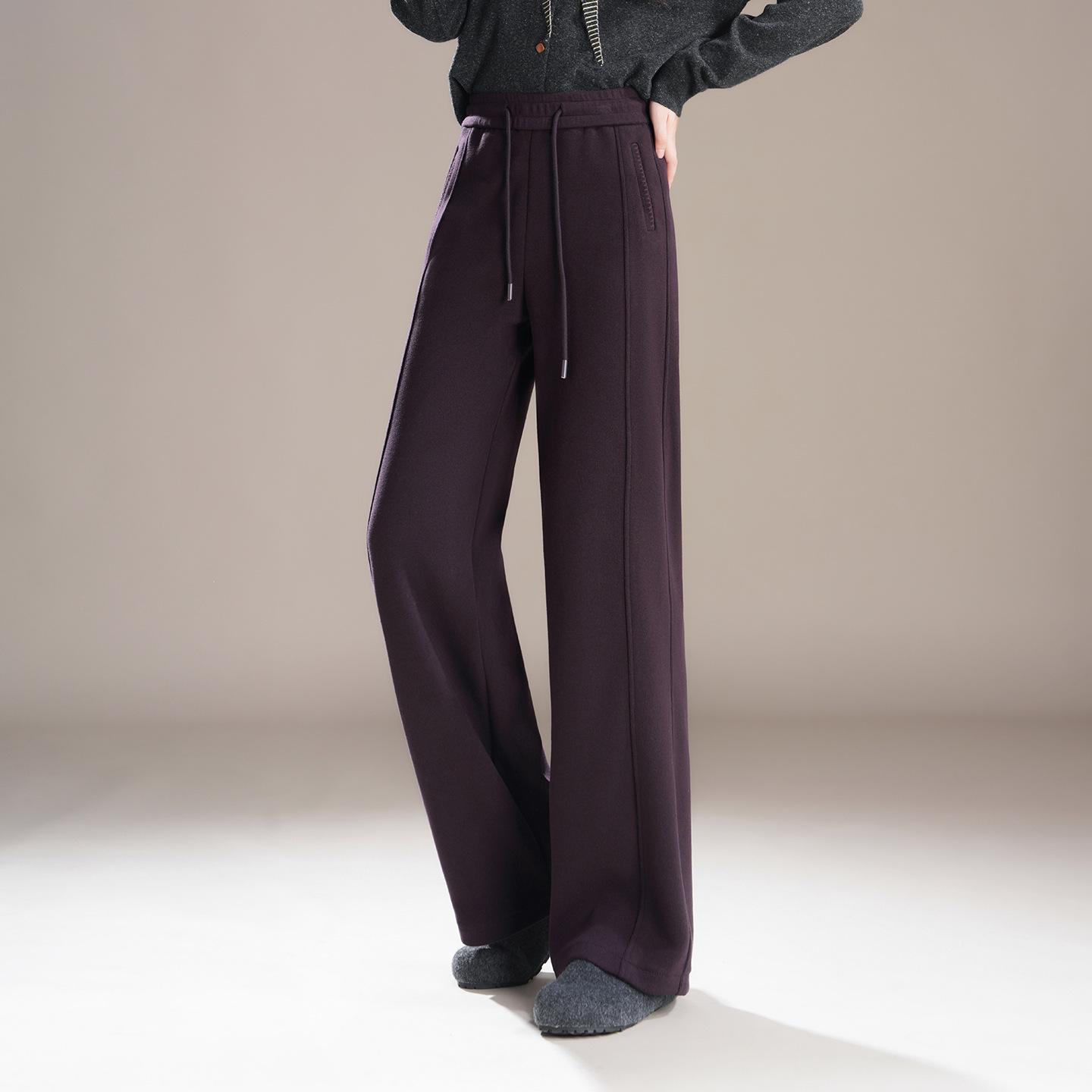 

2025 Autumn/Winter Women s Wool Wide-Leg Pants: High-Waisted, Slimming, Plus Velvet Warm Casual Cashmere Straight-Leg 32 сливовий/фіолетовий