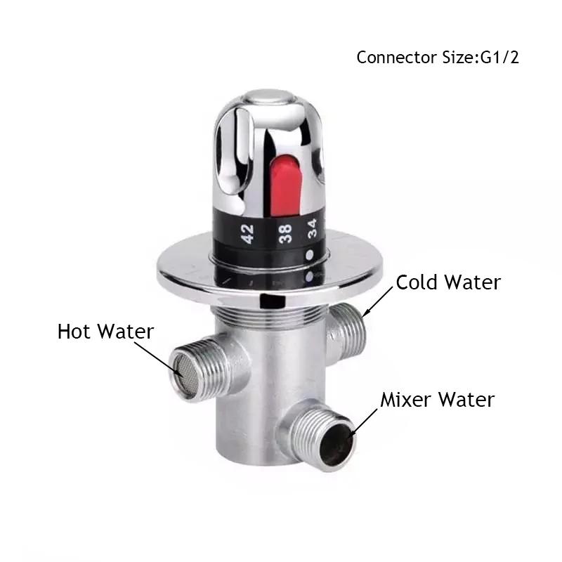 Chrome Thermostatic Brass Mixer Valve  Brass Cartridge Mixer Valve Hot Cold Water Temperature Control Mixer Bathroom Accessories