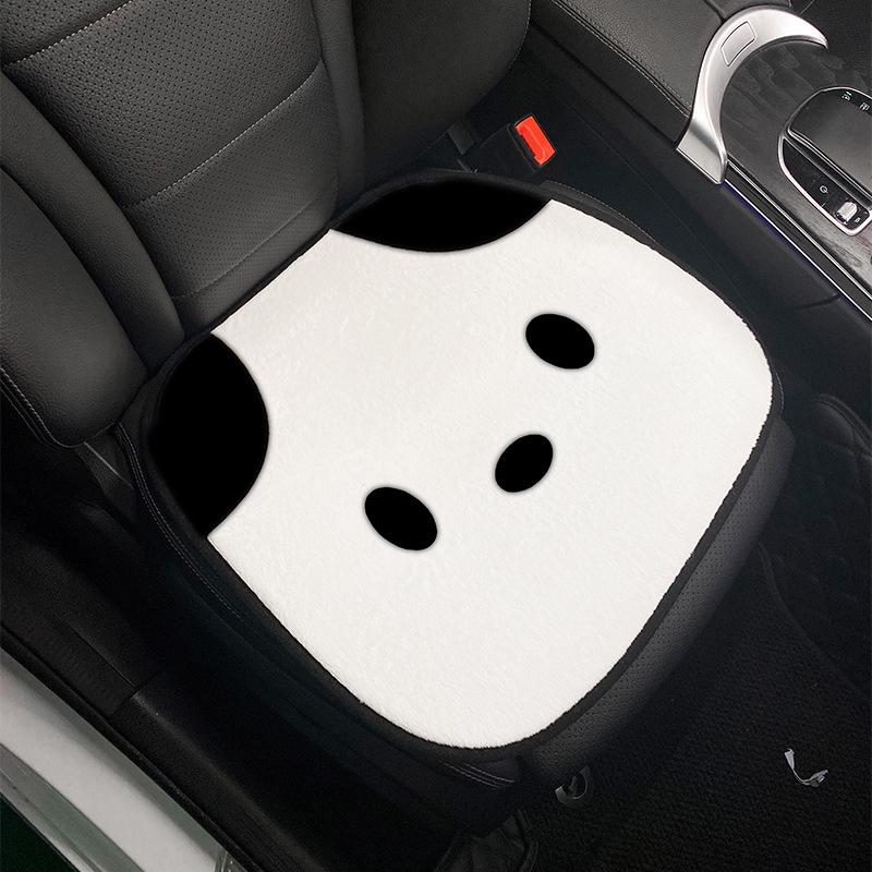 Niedliches schwarz-weißes Hunde-Auto-Kopfstützenkissen aus Plüsch, bequem und bequem